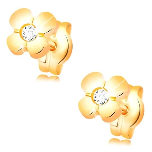 585 arany fülbevaló - fényes virág beültetett átlátszó gyémánttal középen ékszer webáruház