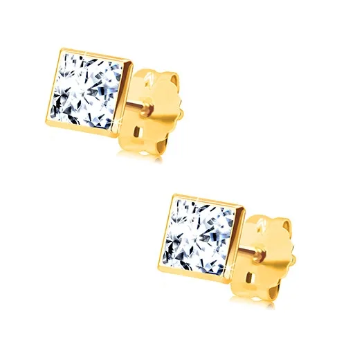585 arany stekkeres fülbevaló -négyzet alakú cirkónia foglalatban
