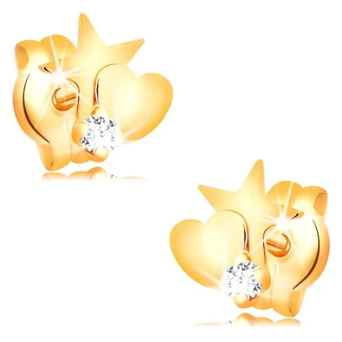 585 aranyból készült gyémánt fülbevaló - csillag és szív
