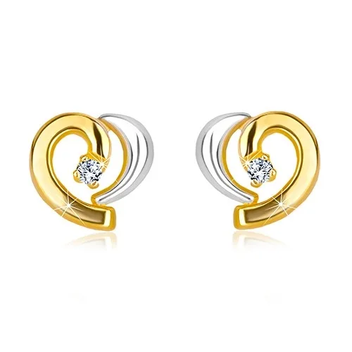 585 kombinált arany fülbevaló gyémánttal - szabálytalan szív ékszer webáruház