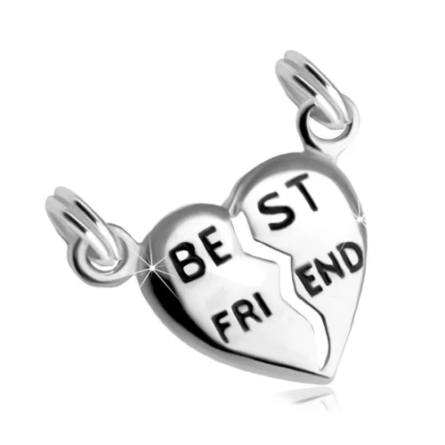 925 Ezüst dupla medál  kettéosztott szív"BEST FRIEND" felirattal ékszer webáruház