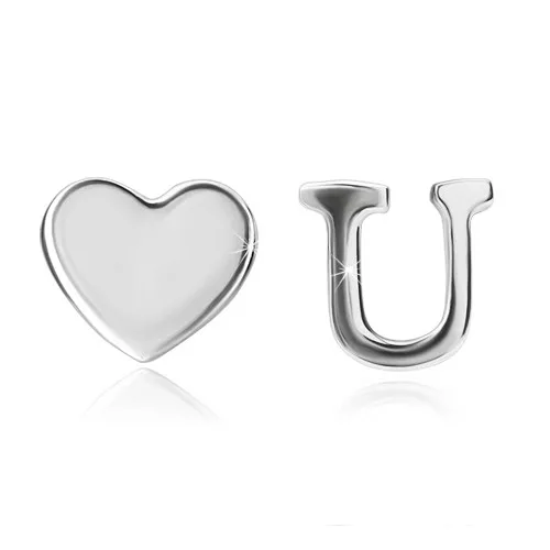 925 ezüst fülbevaló - csillogó szív és U betű