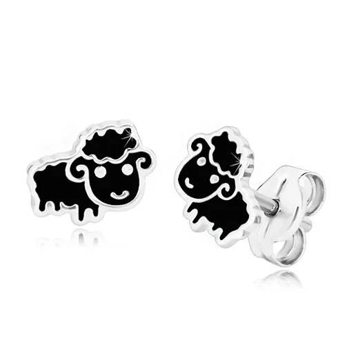 925 ezüst fülbevaló - fekete bárány fénymázas felülettel