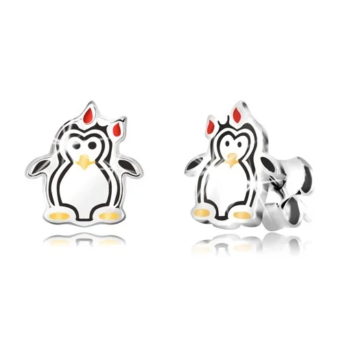 925 ezüst fülbevaló - fényes pingvin masnival