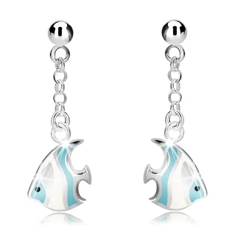 925 ezüst fülbevaló - gyöngy és fehér-kék tengeri hal láncon