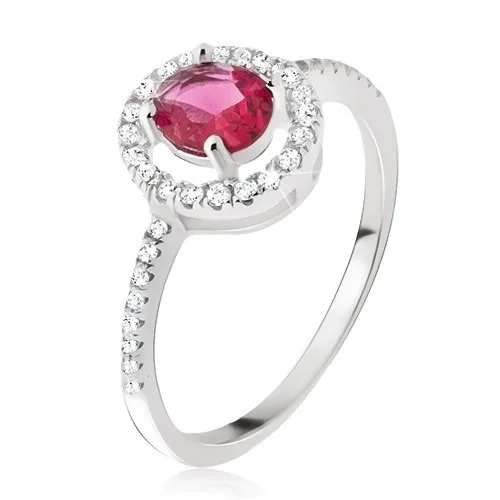 925 ezüst gyűrű - kerek rózsaszínes piros cirkónia