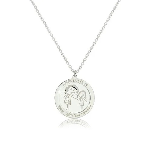 925 ezüst nyaklánc - kerek tábla anyával és lányával és díszes feliratokkal