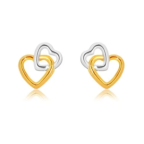 9K kombinált arany fülbevaló - szív alakzatok