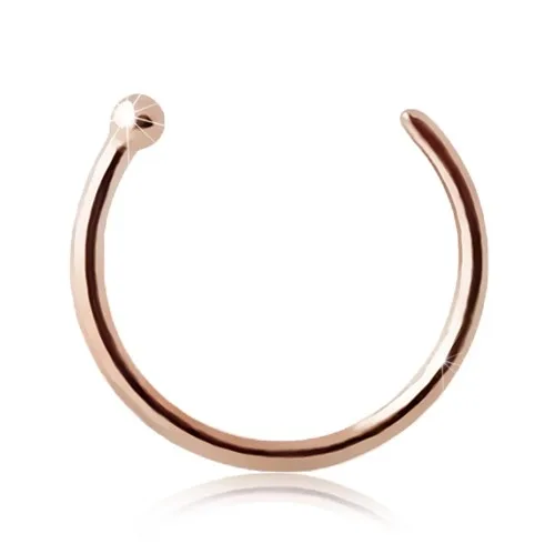 9K rózsaszín arany orr piercing - fényes karika golyóval - Vastagság x átmérő: 1 mm x 8 mm ékszer webáruház