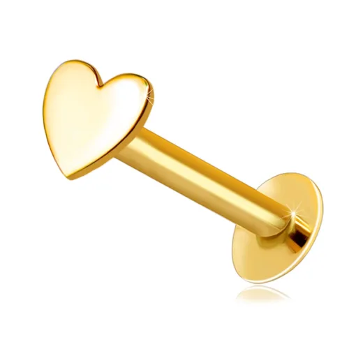 9K sárga arany ajak- és áll piercing - lapos fényes szív ékszer webáruház