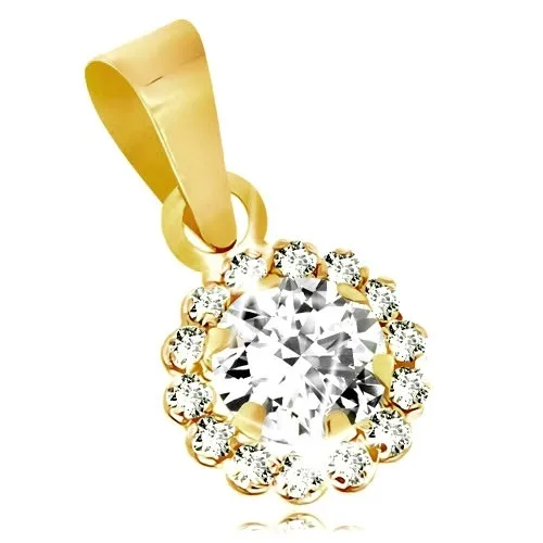 9K sárga arany medál - átlátszó csillogó cirkónia virág ékszer webáruház