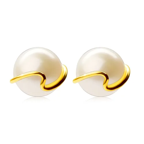 Arany 375 fülbevaló - tenyésztett fehér gyöngy