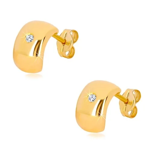 Fülbevaló sárga 14K aranyból - csillogó átlátszó gyémánt széles íven ékszer webáruház