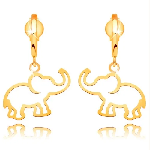 Fülbevaló sárga 14K aranyból - fényes íven függő elefánt körvonal ékszer webáruház