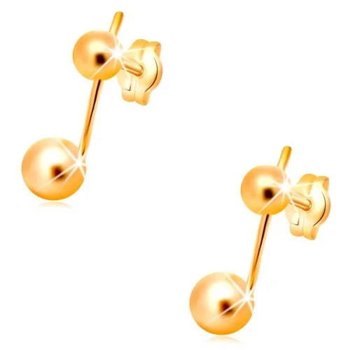 Fülbevaló sárga 14K aranyból - két gömb vékony pálcával összekapcsolva ékszer webáruház