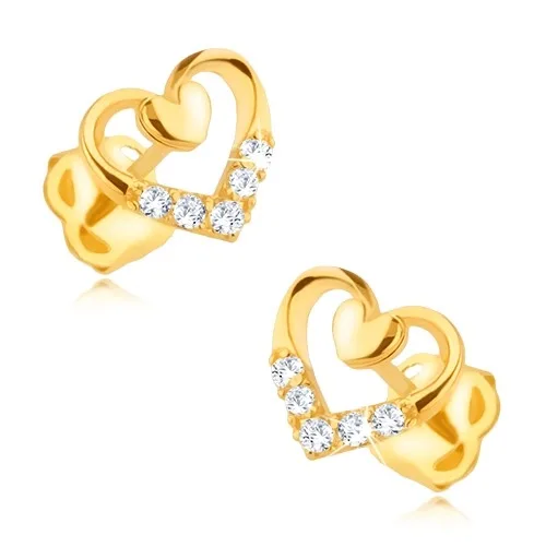 Gyémánt fülbevaló 14K aranyból - szív körvonal kisebb teli szívvel és gyémántokkal ékszer webáruház