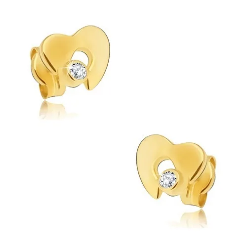 Gyémánt fülbevaló 585 aranyból - fényes szív kivágással és átlátszó briliáns ékszer webáruház