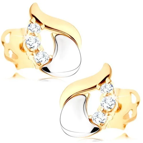 Gyémánt fülbevaló - fényes könnycsepp 14K fehér és sárga aranyból