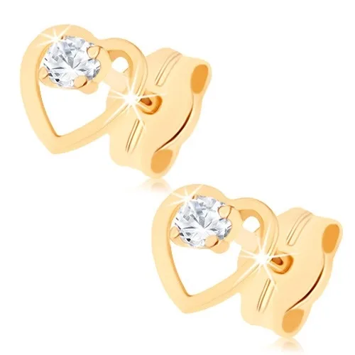 Gyémánt fülbevaló sárga 14K aranyból - átlátszó briliáns szív körvonalban ékszer webáruház