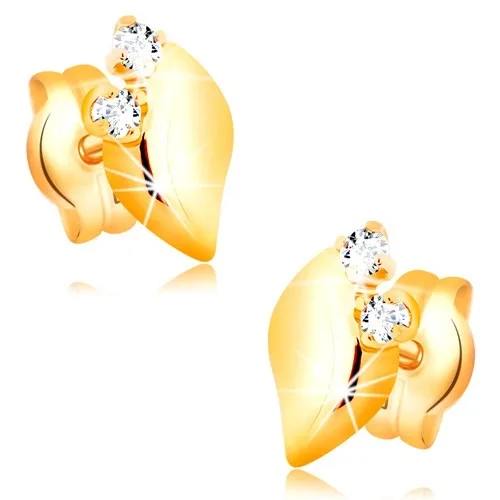 Gyémánt fülbevaló sárga 14K aranyból - két átlátszó briliáns