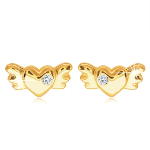 Gyémánt fülbevalók 14K sárga aranyból - szív