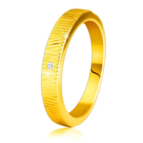 Gyémánt gyűrű 14K sárga aranyból - finom dekoratív bevágások