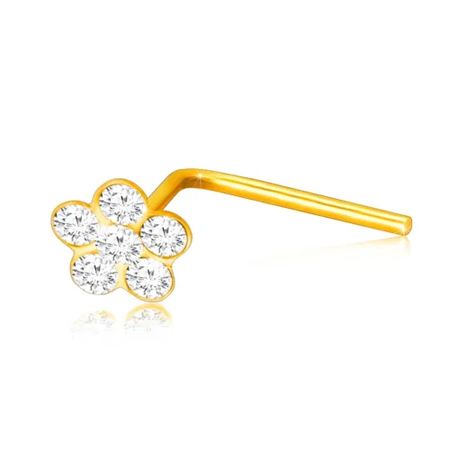Hajlított piercing 375 sárga aranyból – virág átlátszó cirkóniákkal díszítve ékszer webáruház