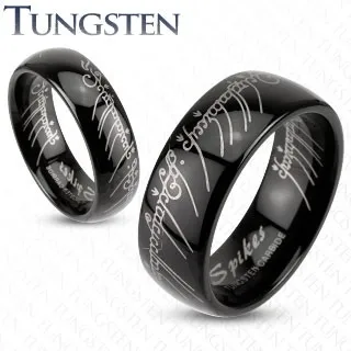 Karikagyűrű wolfrámból fekete színben - Gyűrűk ura motívum