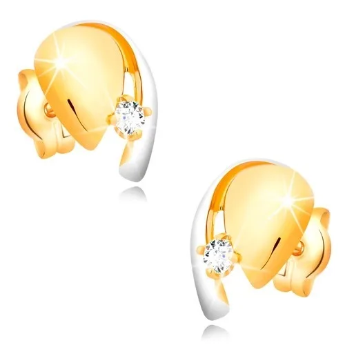Kétszínű 585 arany fülbevaló - könnycsepp kristálytiszta cirkóniával és fehér arany ívvel ékszer webáruház