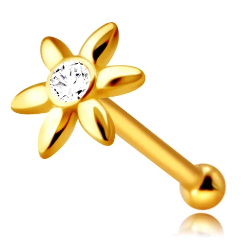 Orrpiercing 9K sárga aranyból – virág egy átlátszó cirkóniával