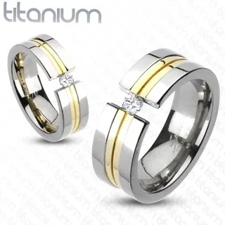 Titánium gyűrű - két arany csík