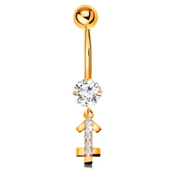Ékszer webáruház elegáns ékszerek  - 14K arany köldök piercing - átlátszó cirkónia