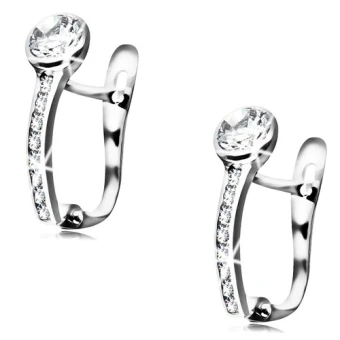 Ékszer webáruház elegáns ékszerek  - 14K fehér arany fülbevaló - kerek átlátszó cirkónia