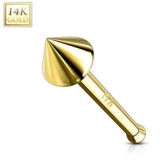 Ékszer webáruház elegáns ékszerek  - 14K sárga arany egyenes orr piercing - fényes kúp egy egyenes száron