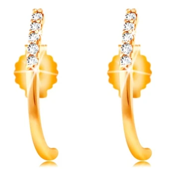 Ékszer webáruház elegáns ékszerek  - 14K sárga arany fülbevaló - fényes ívelt vonal átlátszó cirkóniákkal díszítve