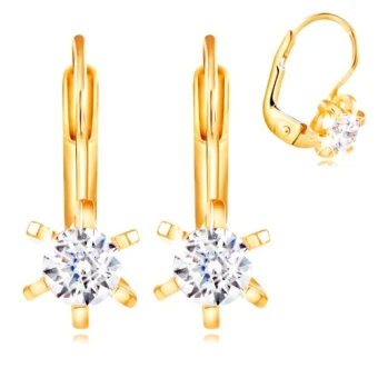 Ékszer webáruház elegáns ékszerek  - 14K sárga arany fülbevaló - virág kidomborodó szirmokkal és átlátszó cirkóniával