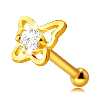 Ékszer webáruház elegáns ékszerek  - 14K sárga arany gyémánt orr piercing - pillangó formával
