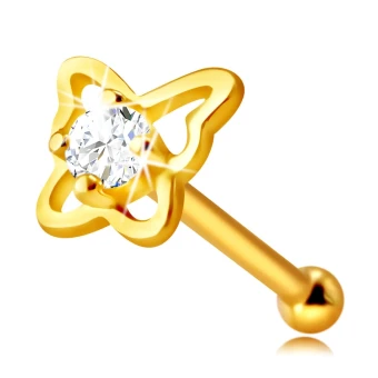 Ékszer webáruház elegáns ékszerek  - 14K sárga arany gyémánt orr piercing - pillangó formával