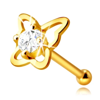 Ékszer webáruház elegáns ékszerek  - 14K sárga arany gyémánt orr piercing - pillangó kontúr briliáns