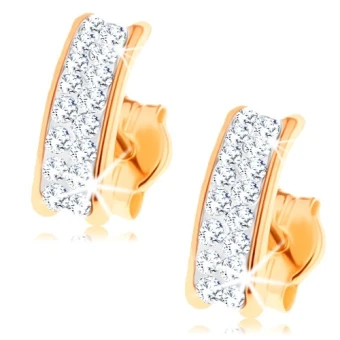 Ékszer webáruház elegáns ékszerek  - 585 arany fülbevaló - csillogó ív Swarovski kristályokkal