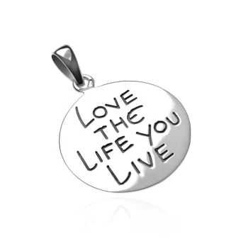 Ékszer webáruház elegáns ékszerek  - 925 ezüst függő - érme LOVE THE LIFE YOU LIVE felirattal