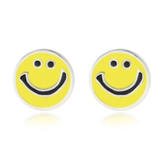Ékszer webáruház elegáns ékszerek  - 925 ezüst fülbevaló - mosolygó smiley sárga fénymázzal díszítve