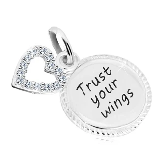Ékszer webáruház elegáns ékszerek  - 925 ezüst medál - kör "Trust your wings" felirattal