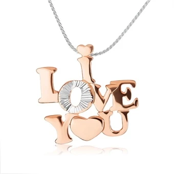 Ékszer webáruház elegáns ékszerek  - 925 ezüst nyakék - fényes "I LOVE YOU" felirat réz színben