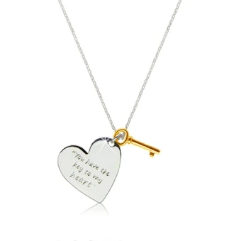 Ékszer webáruház elegáns ékszerek  - 925 ezüst nyaklánc - szív felirattal "You have the key to my heart"