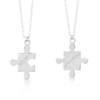 Ékszer webáruház elegáns ékszerek  - 925 ezüst nyakláncok - puzzle darabok Mom és Daughter feliratokkal