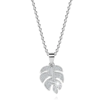 Ékszer webáruház elegáns ékszerek  - 925 ezüst platinával bevont nyaklánc - "Monstera" levél