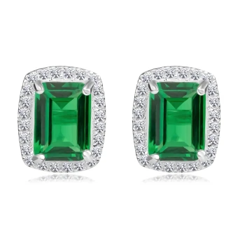 Ékszer webáruház elegáns ékszerek  - 925 Silver earrings - green rectangular zircon