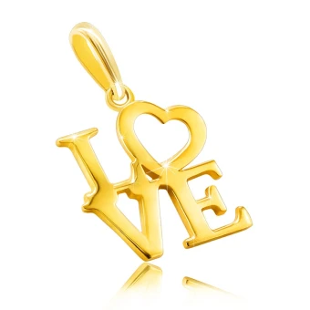 Ékszer webáruház elegáns ékszerek  - 9K sárga arany medál  - "LOVE" felirat nagybetűkkel