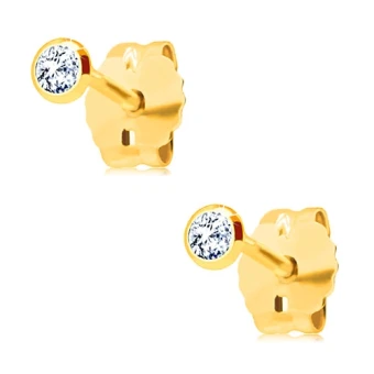 Ékszer webáruház elegáns ékszerek  - Arany 585 stekkeres fülbevaló - kerek átlátszó cirkónia foglalatban